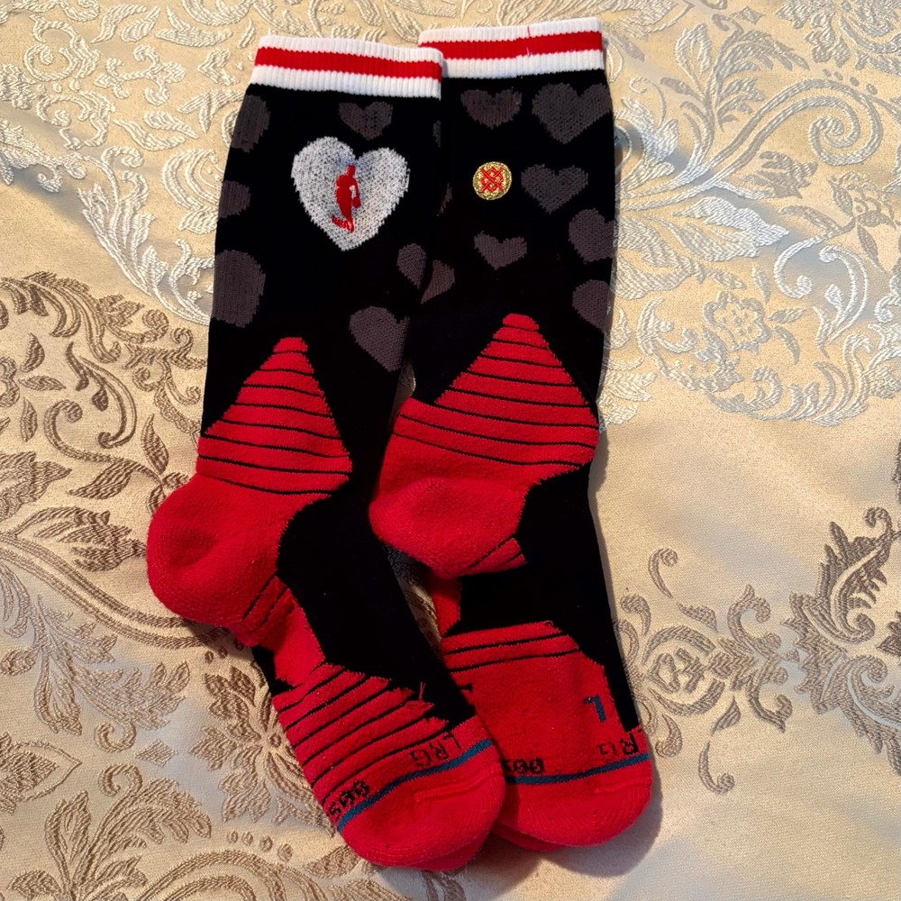 Stance Socks Mens Crew Athletic Heart Graphic Red Black White Sz L